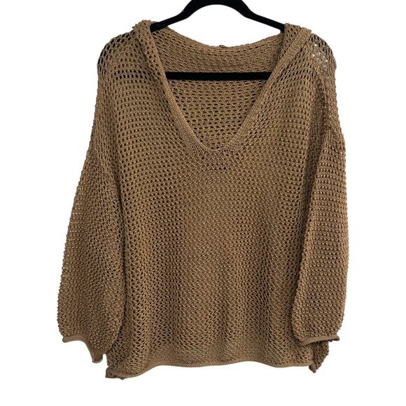 Coastal Knit Mesh Hoodie Sweater Tan Beachwear Summer Vibes 3XL - Picture 1 of 5
